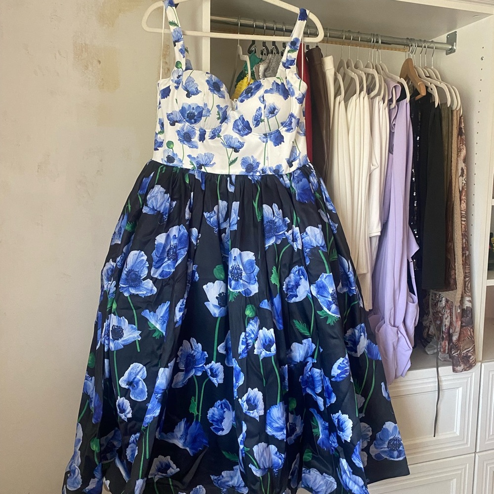 Fashion Nova Blue Floral Asymmetrical Dress